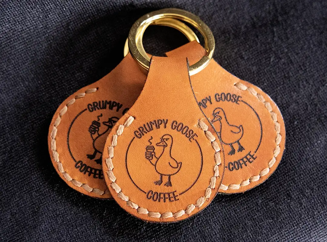 A small piece of leather you'll reach for every single day. Each keychain is laser engraved with a custom design of your choosing and finished with a solid bronze key ring.